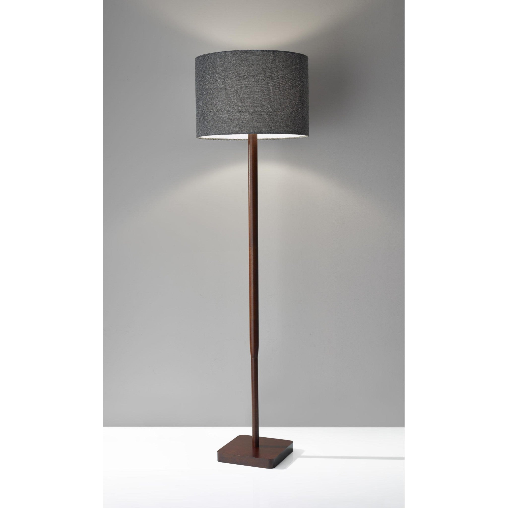 59" Brown And Black Solid Wood Floor Lamp With Dark Gray Fabric Drum Shade - GreatEagleInc