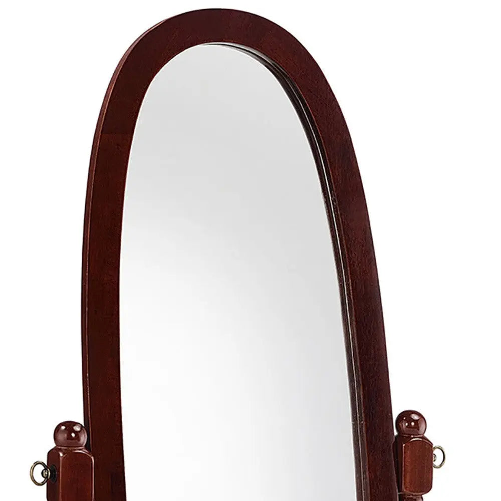 59" Brown Cherry Oval Framed Cheval Standing Mirror Homeroots Bed & Bath