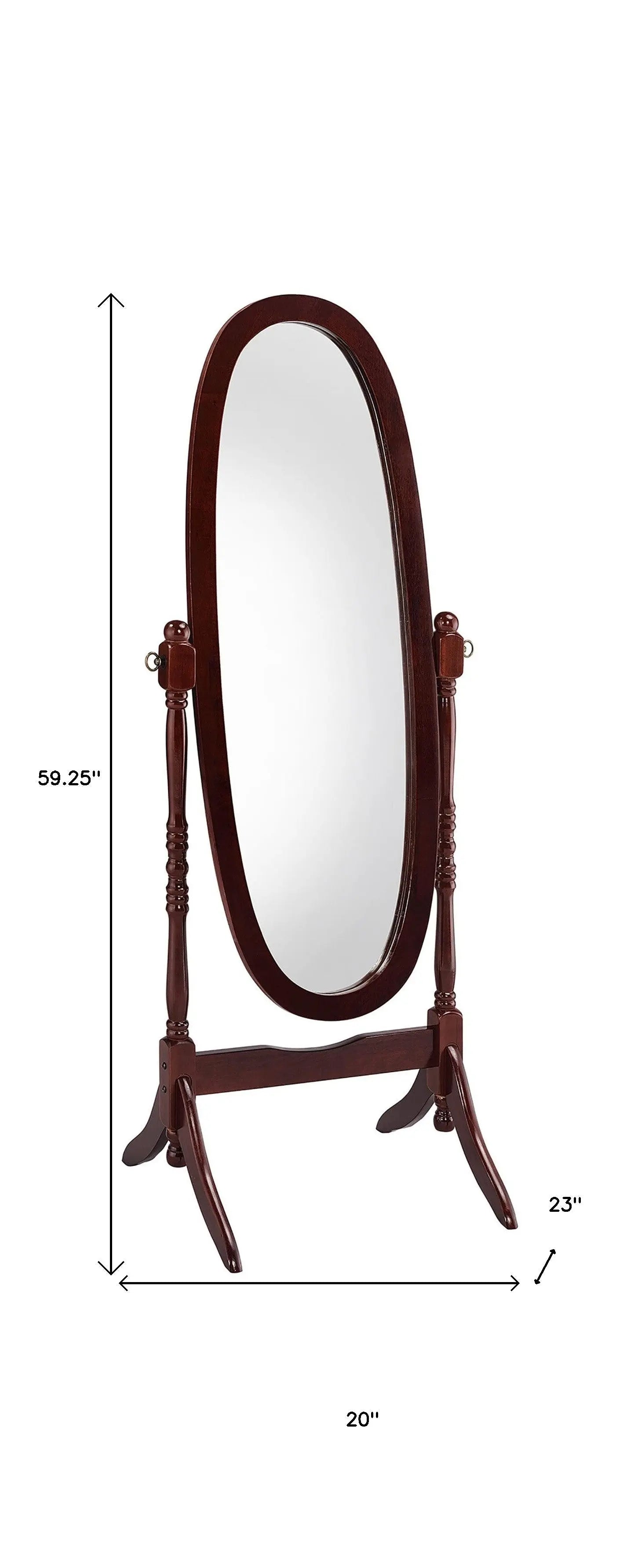 59" Brown Cherry Oval Framed Cheval Standing Mirror Homeroots Bed & Bath