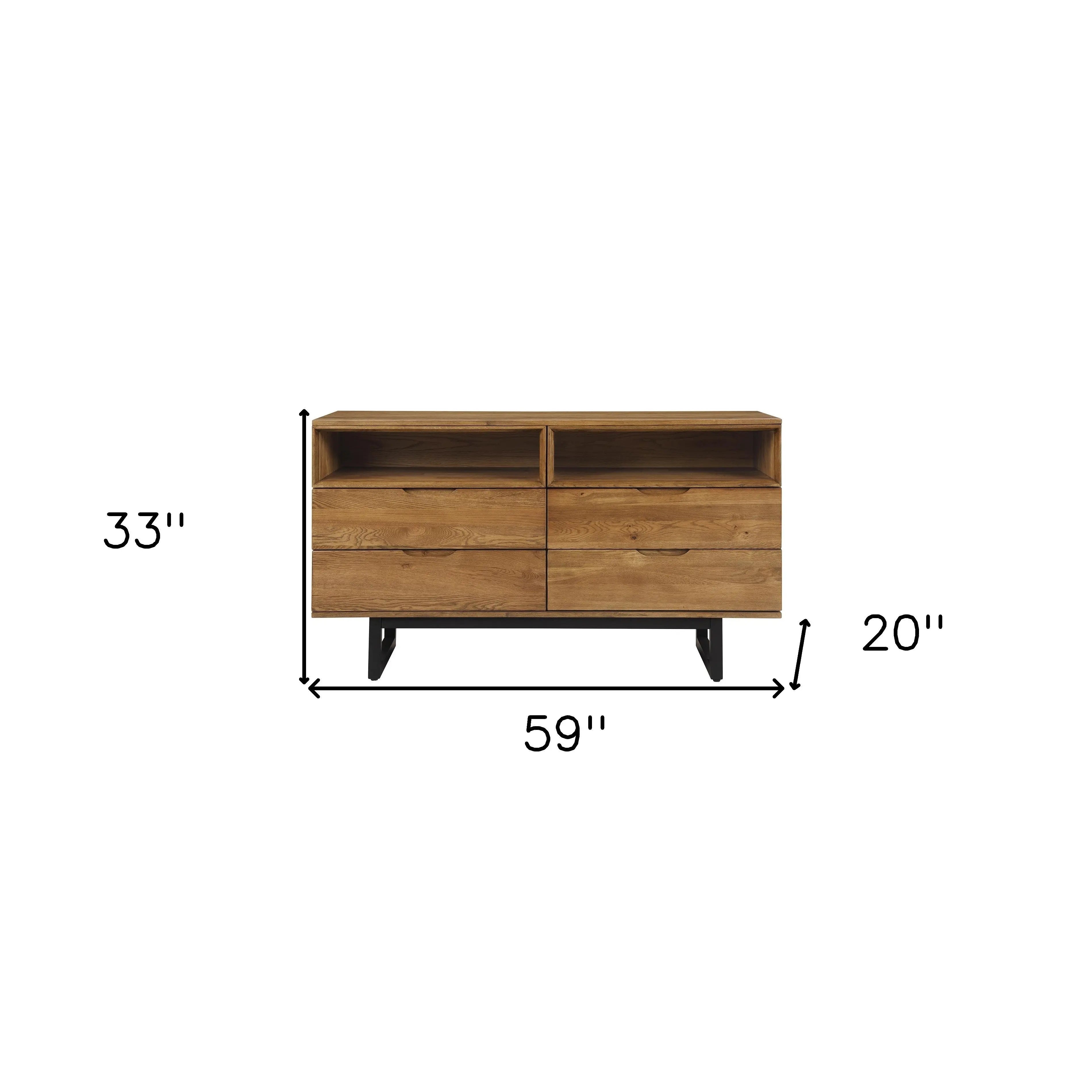 59" Brown Solid Wood Four Drawer Double Dresser Homeroots Bed & Bath