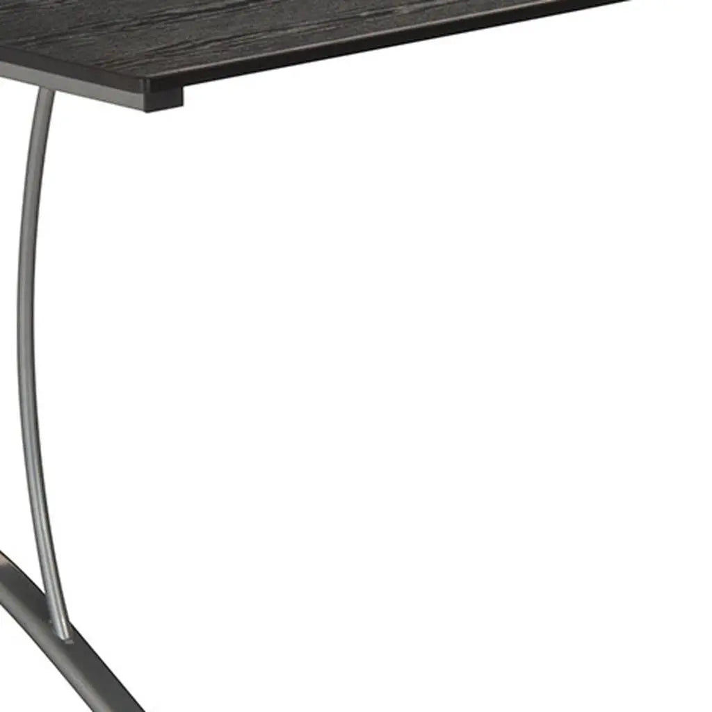 59" Espresso and Silver Wood and Stainless Steel L Shape Trestle Computer Desk With Two Drawers Homeroots Office