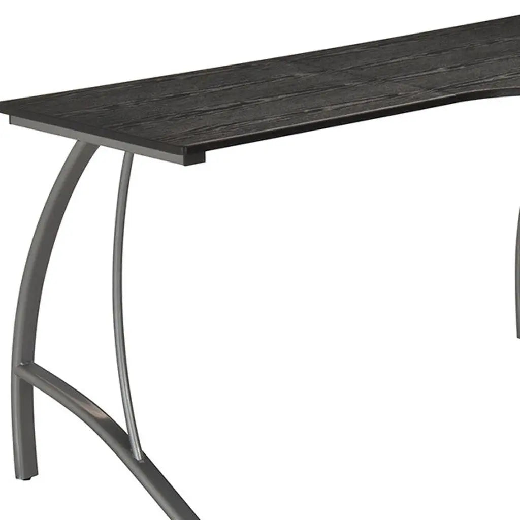 59" Espresso and Silver Wood and Stainless Steel L Shape Trestle Computer Desk With Two Drawers Homeroots Office