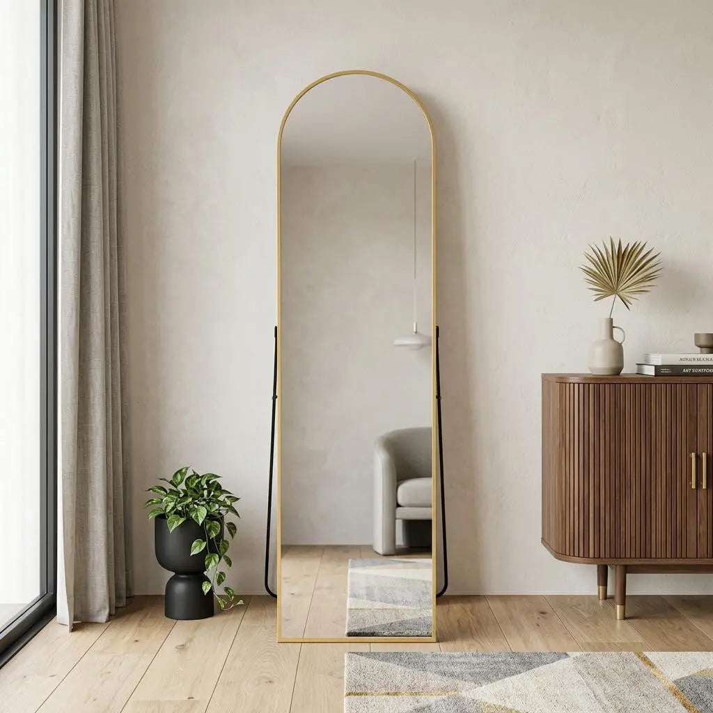 59" Gold Aluminum Arch Freestanding And Wall Mounted Framed Full Length Mirror Homeroots Bed & Bath