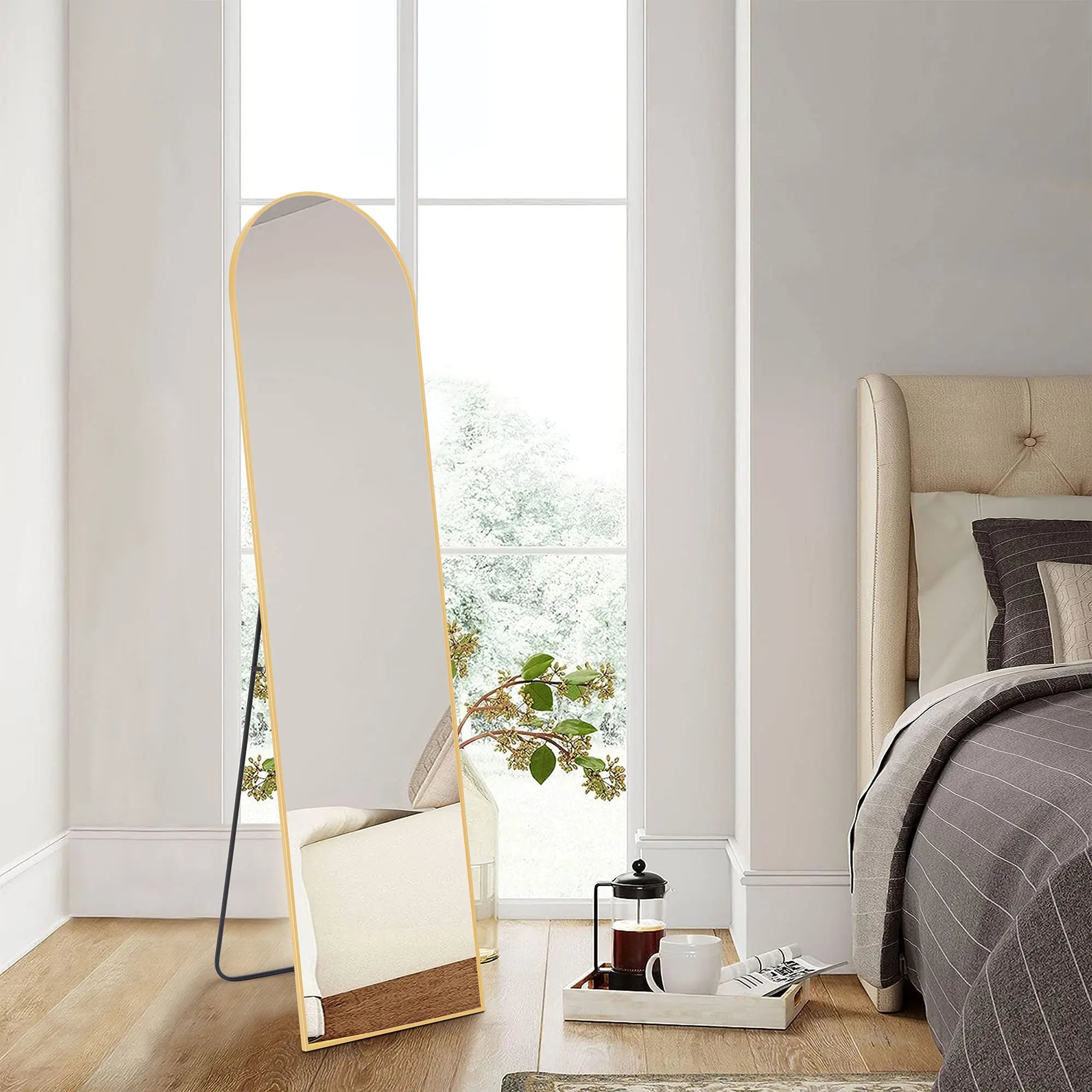 59" Gold Aluminum Arch Freestanding And Wall Mounted Framed Full Length Mirror Homeroots Bed & Bath