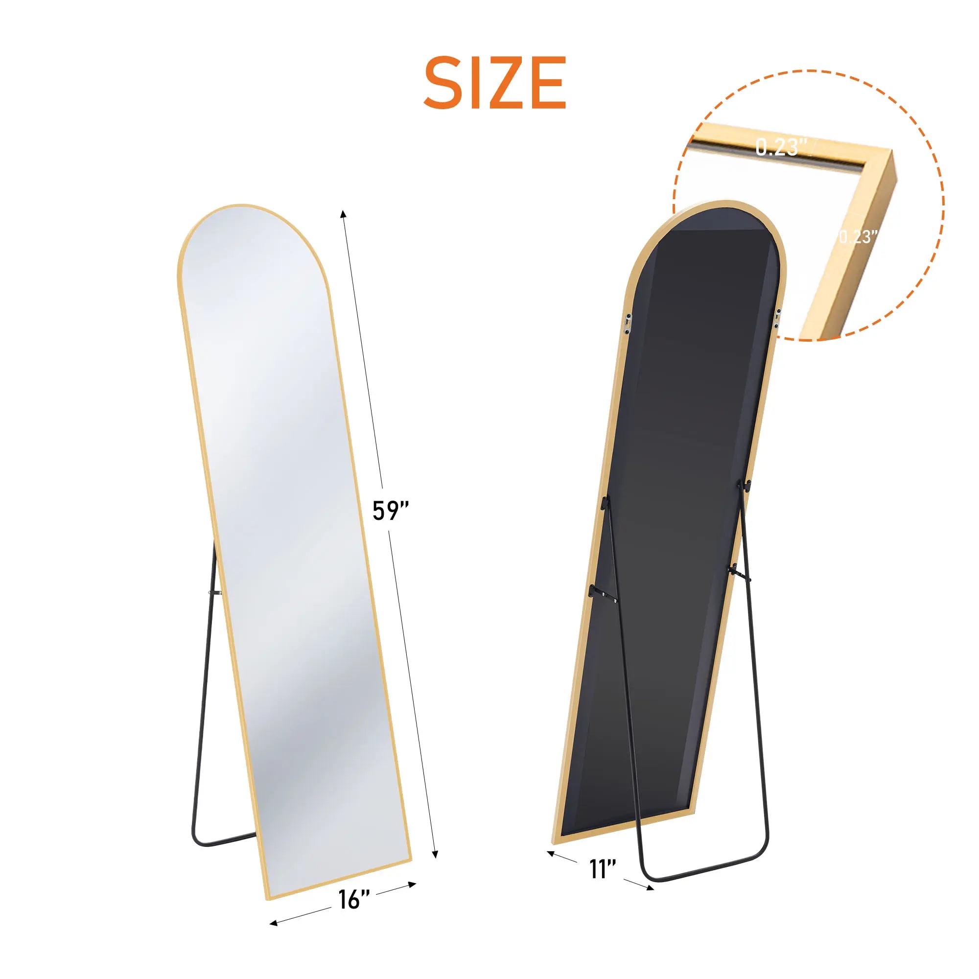 59" Gold Aluminum Arch Freestanding And Wall Mounted Framed Full Length Mirror Homeroots Bed & Bath