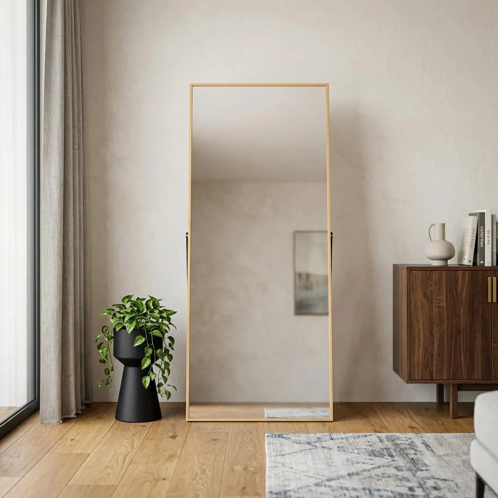 59" Gold Aluminum Freestanding And Wall Mounted Framed Full Length Mirror Homeroots Bed & Bath