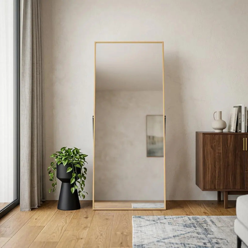 59" Gold Aluminum Freestanding And Wall Mounted Framed Full Length Mirror Homeroots Bed & Bath