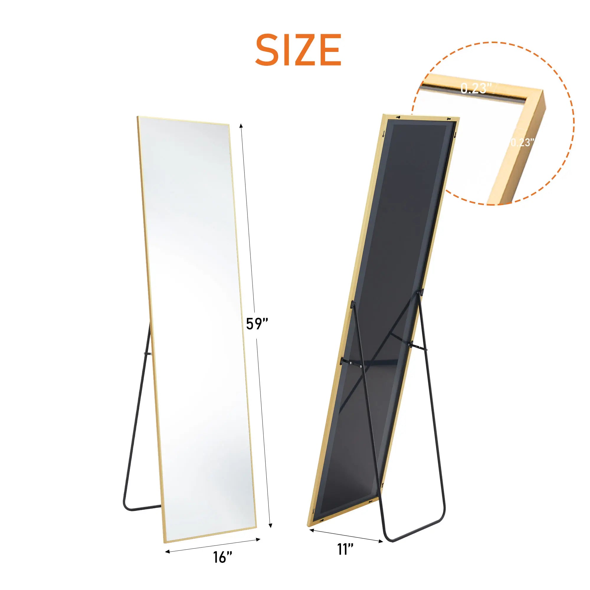 59" Gold Aluminum Freestanding And Wall Mounted Framed Full Length Mirror Homeroots Bed & Bath