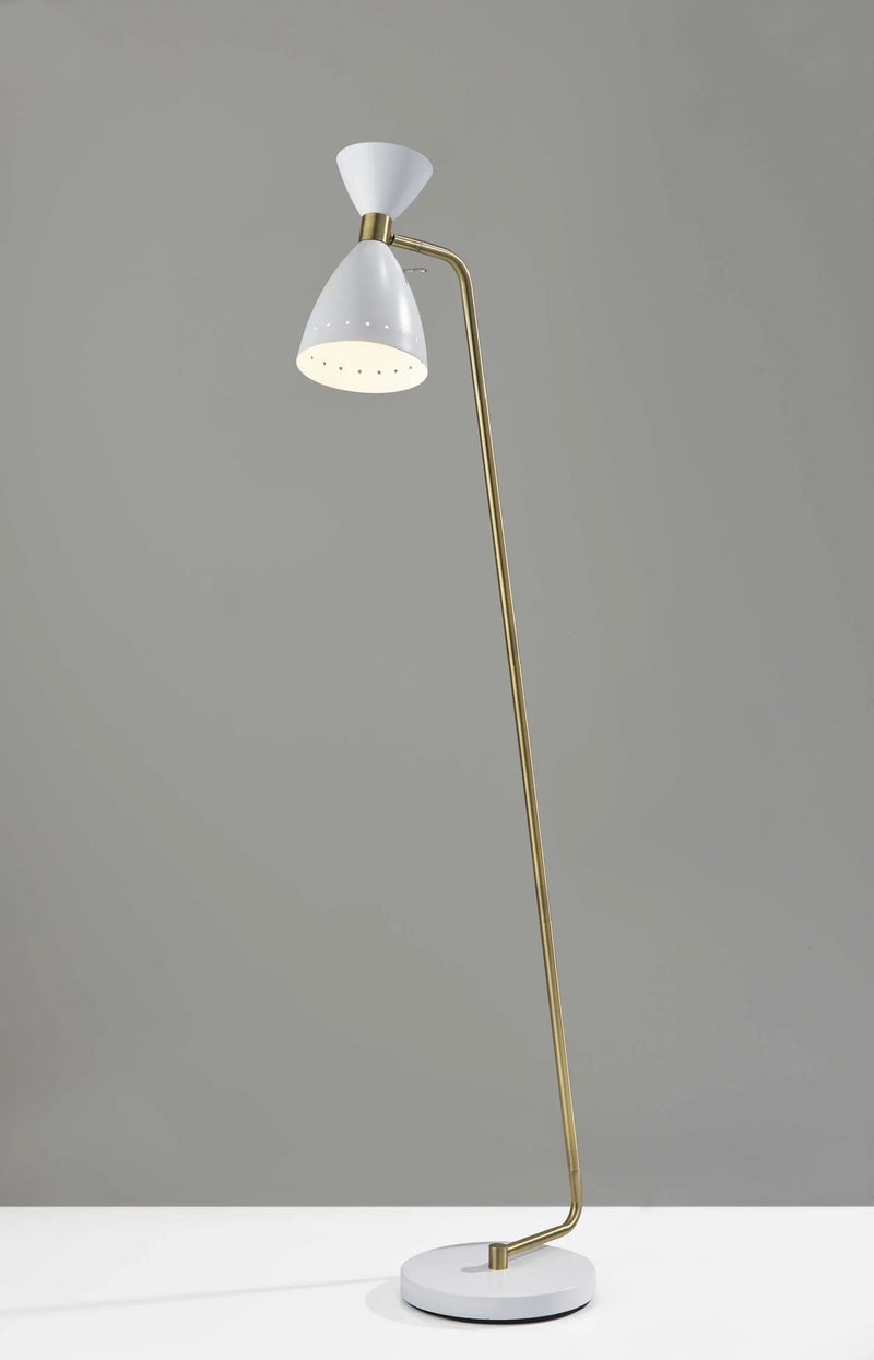 59" Gold And White Task Floor Lamp With White Metal Cone Shade - GreatEagleInc