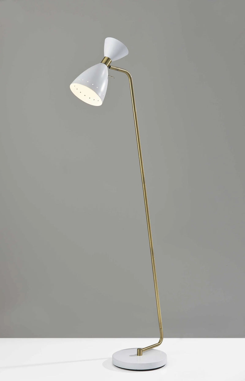 59" Gold And White Task Floor Lamp With White Metal Cone Shade - GreatEagleInc