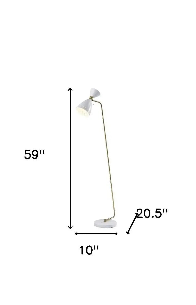59" Gold And White Task Floor Lamp With White Metal Cone Shade - GreatEagleInc
