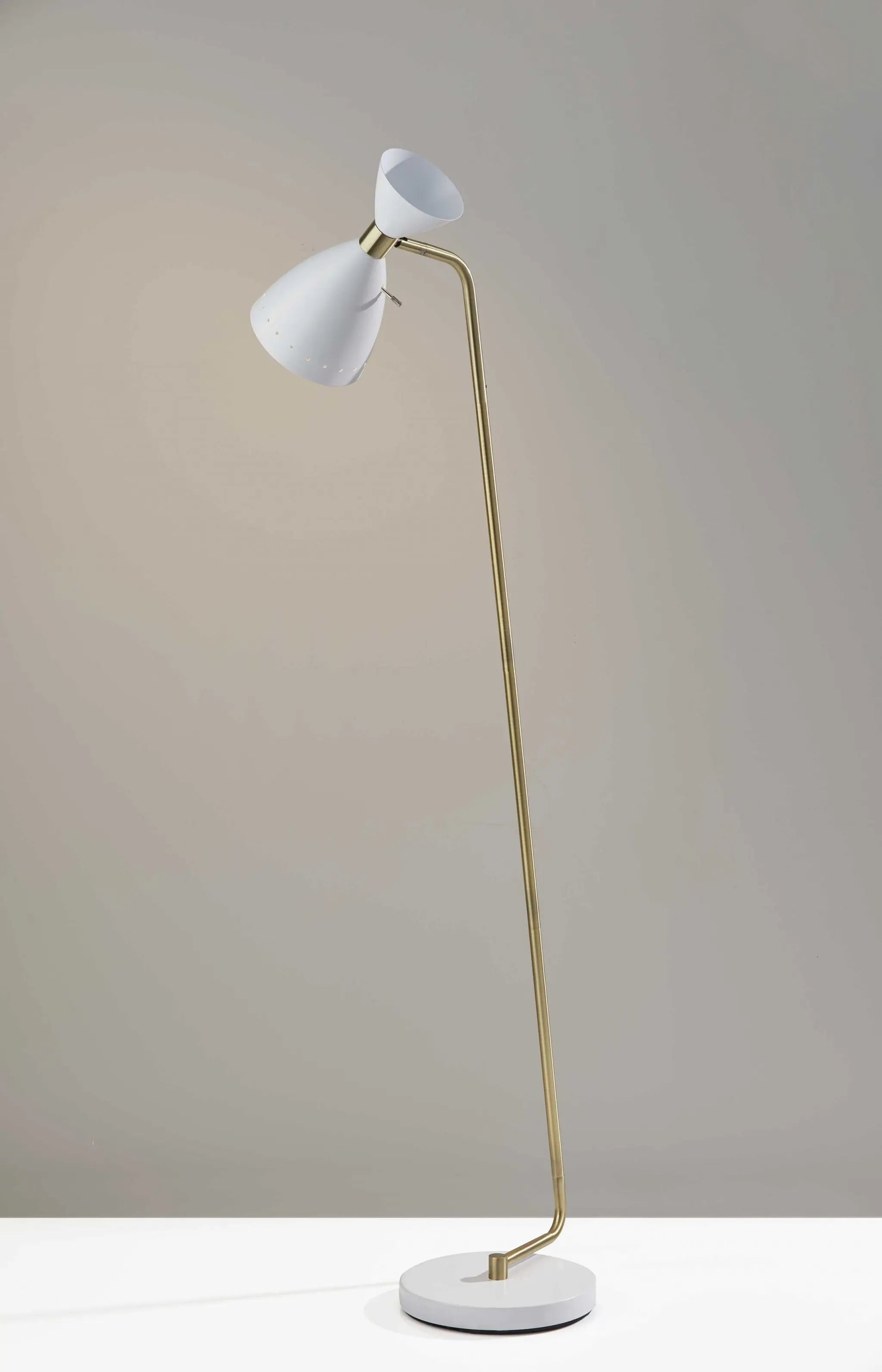 59" Gold And White Task Floor Lamp With White Metal Cone Shade - GreatEagleInc