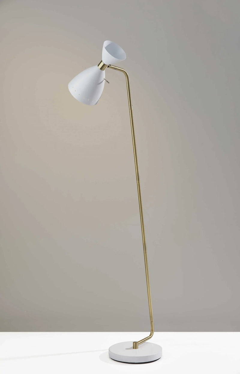 59" Gold And White Task Floor Lamp With White Metal Cone Shade - GreatEagleInc