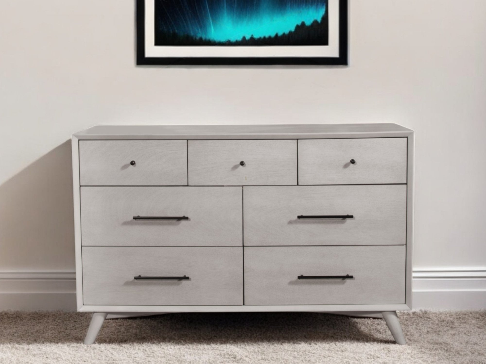 59" Gray Solid Wood Seven Drawer Double Dresser - GreatEagleInc