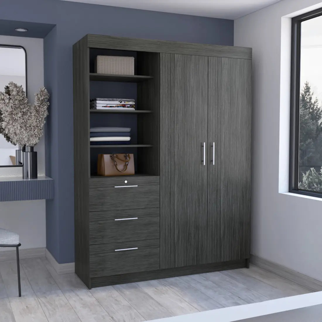 59" Gray Three Drawer Combo Dresser Homeroots Bed & Bath