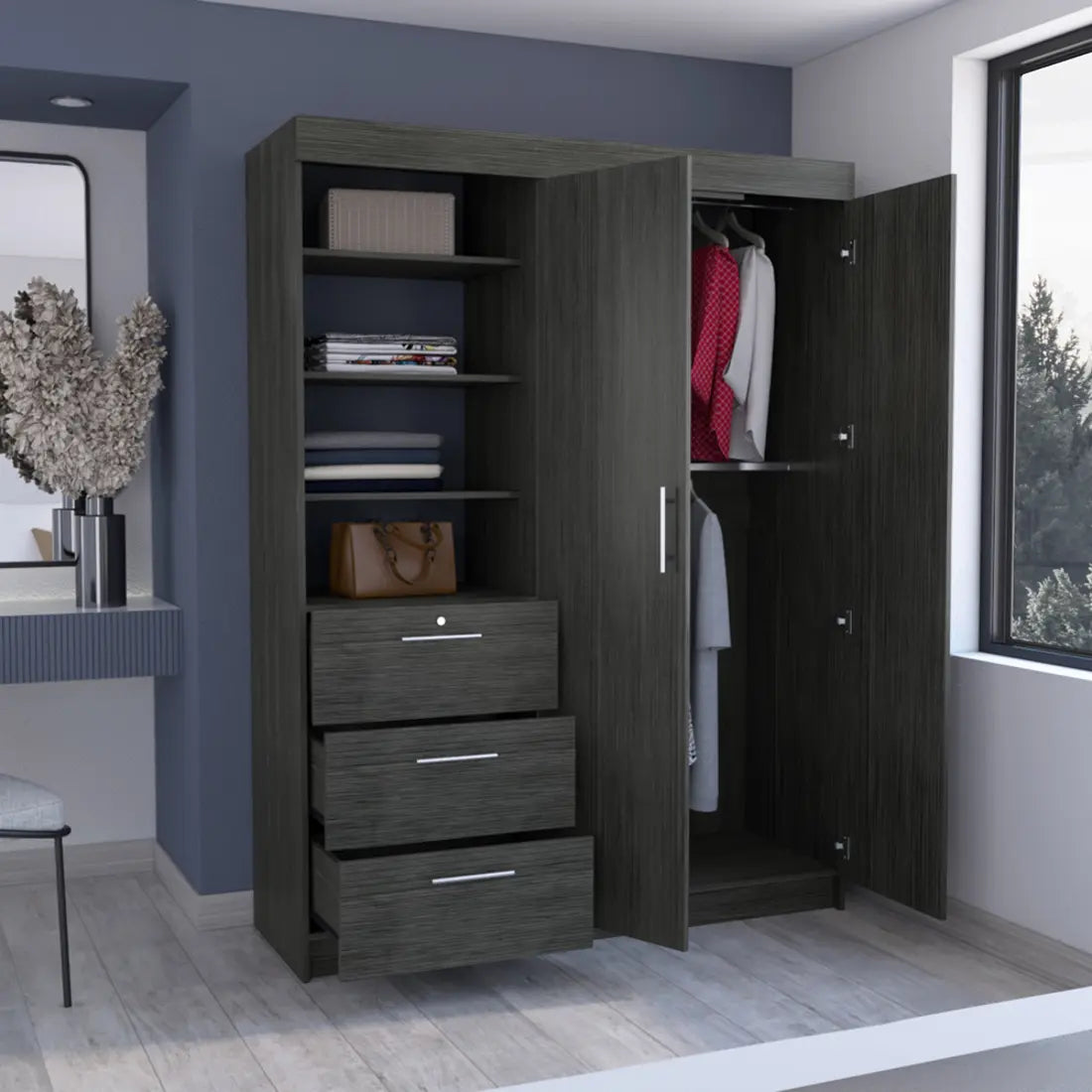 59" Gray Three Drawer Combo Dresser Homeroots Bed & Bath