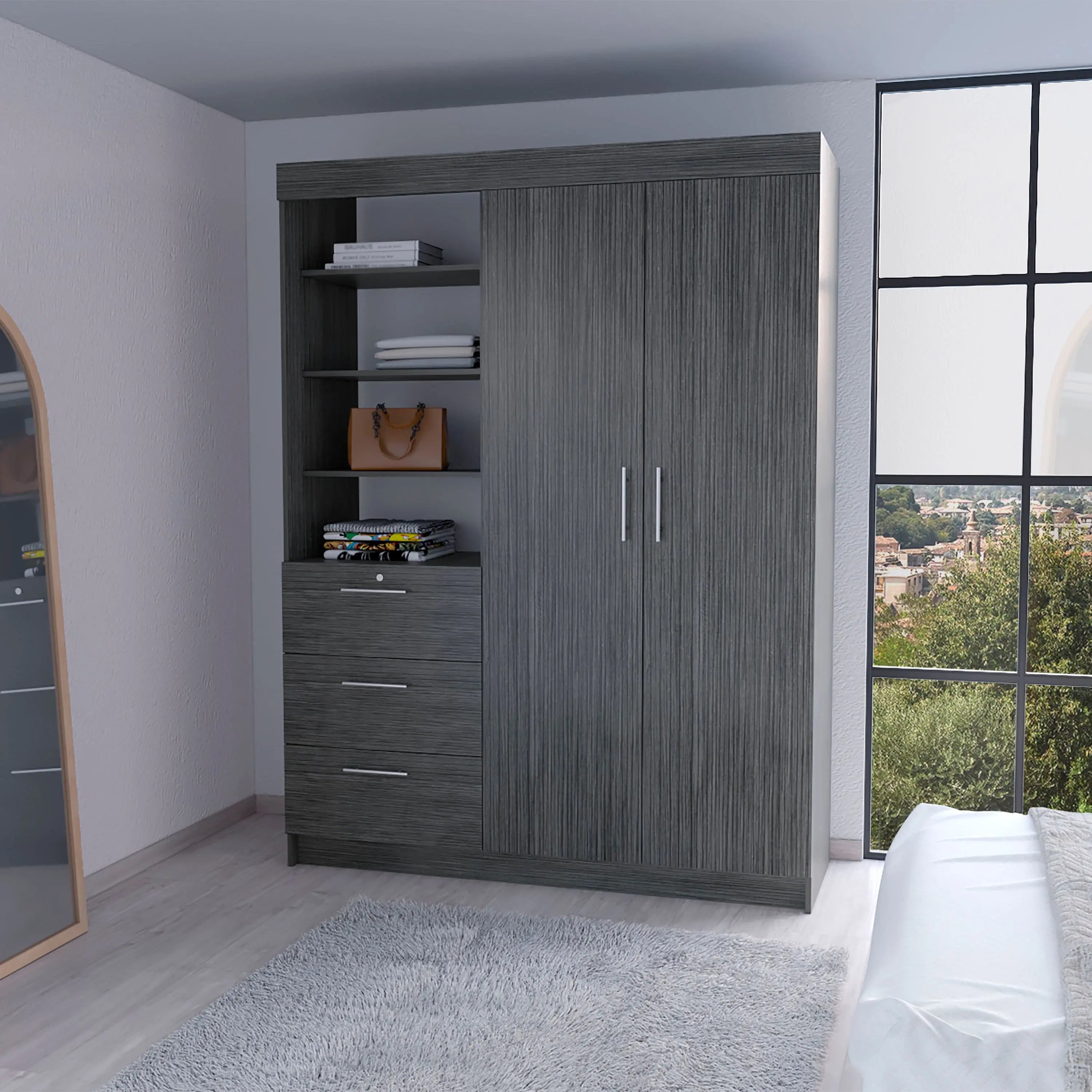 59" Gray Three Drawer Combo Dresser Homeroots Bed & Bath