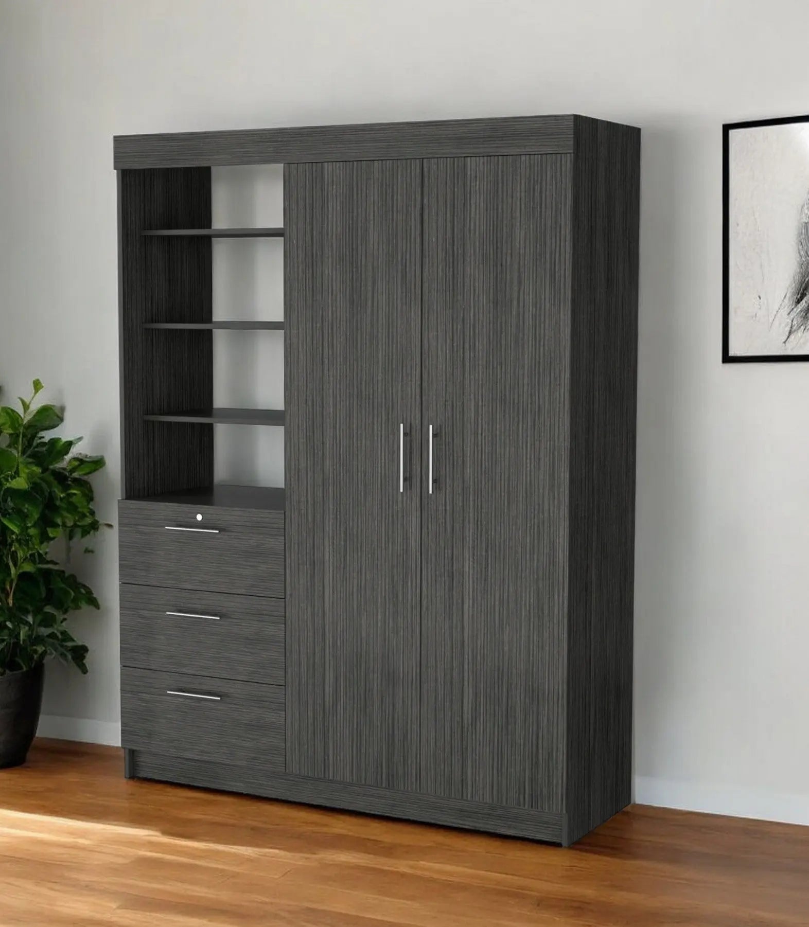 59" Gray Three Drawer Combo Dresser Homeroots Bed & Bath