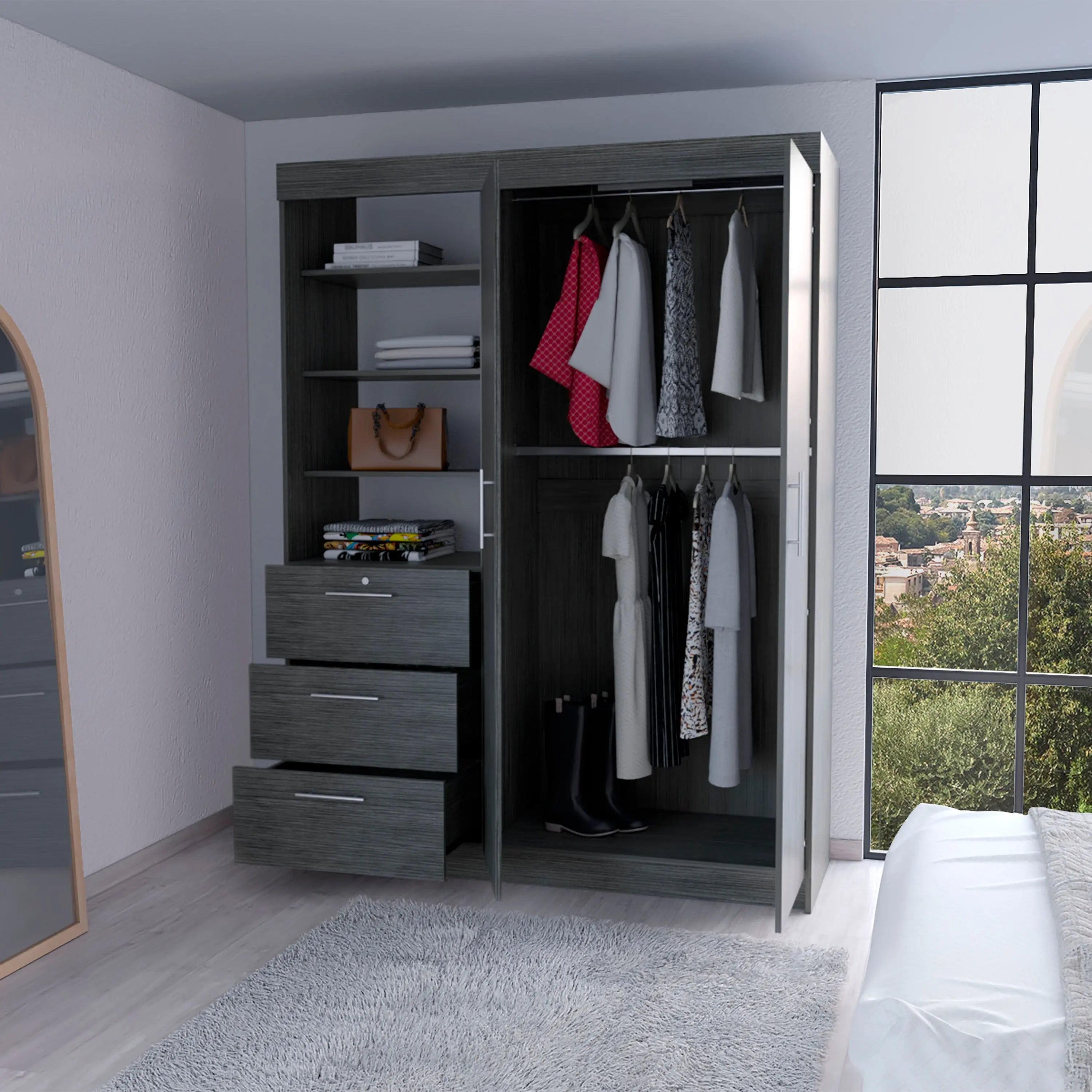 59" Gray Three Drawer Combo Dresser Homeroots Bed & Bath