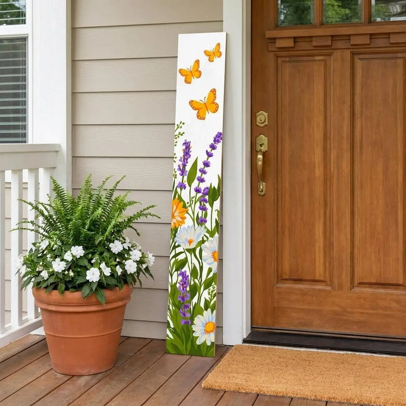 59" Green Orange And White Solid Wood Daisies Porch Sign Homeroots Outdoor