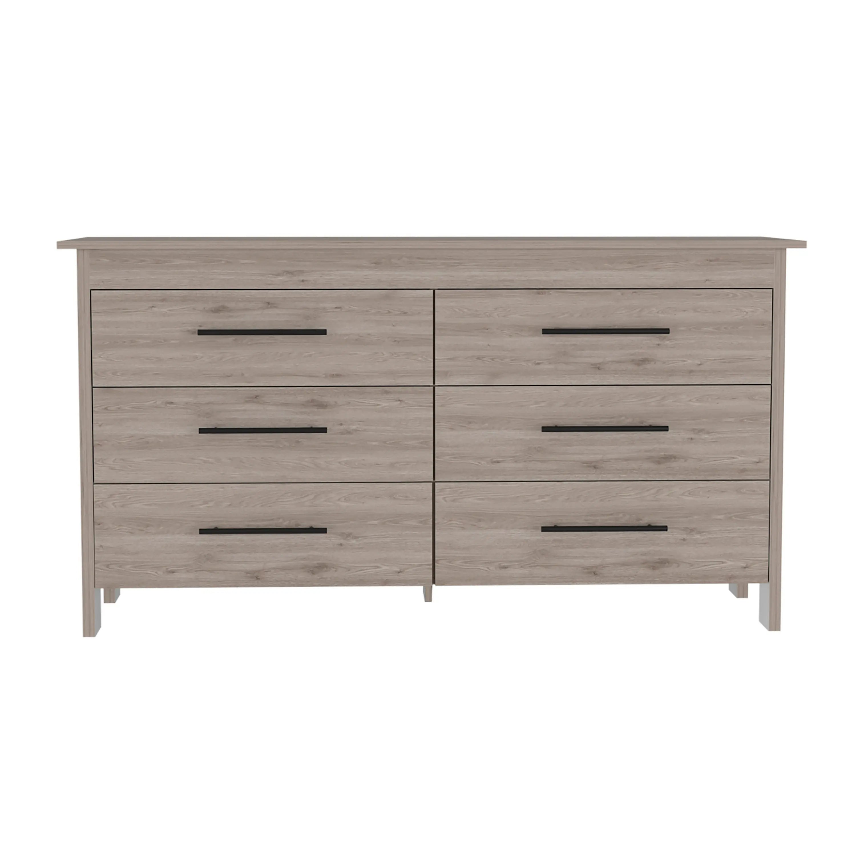 59" Light Gray Wood Six Drawer Double Dresser Homeroots Bed & Bath
