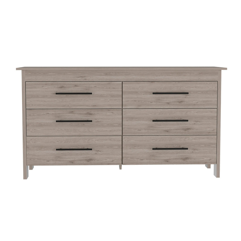 59" Light Gray Wood Six Drawer Double Dresser Homeroots Bed & Bath
