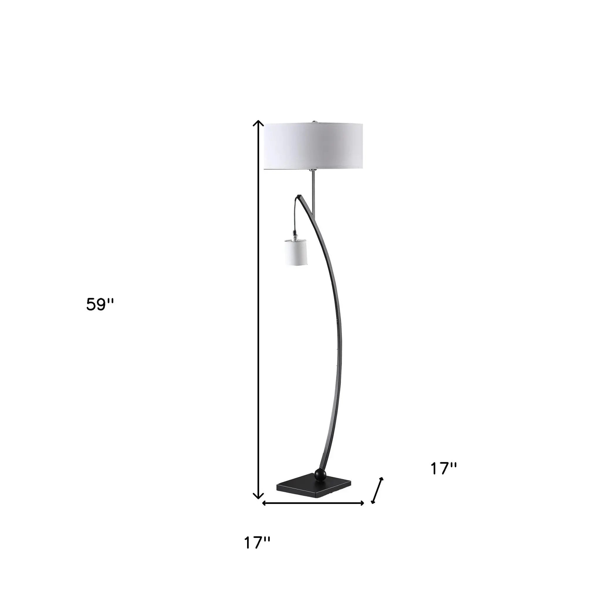59" Matte Black Dual Arc Floor Lamp With White Drum Shade Homeroots Lighting