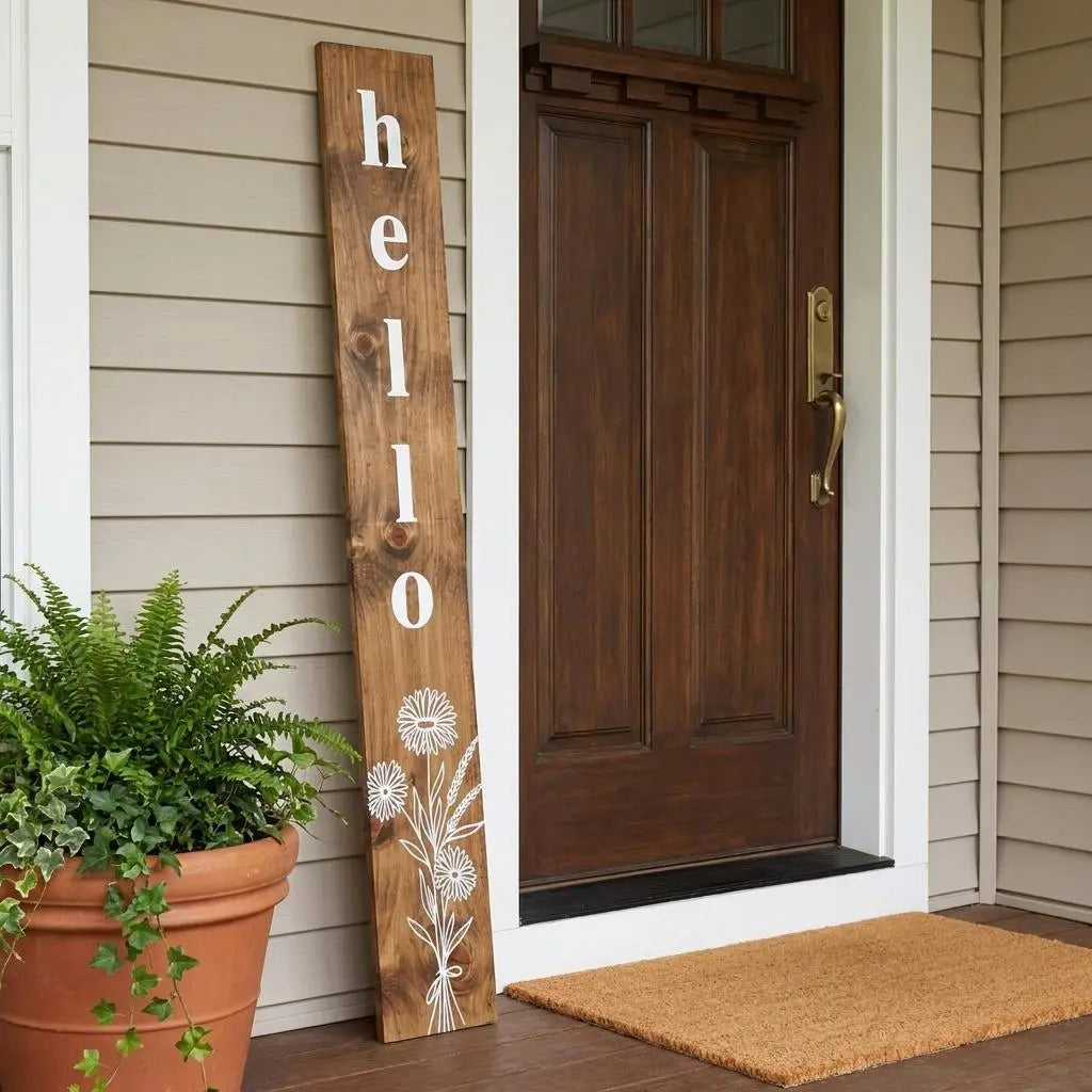 59" Natural And White Solid Wood Wildflowers Hello Porch Sign Homeroots Outdoor