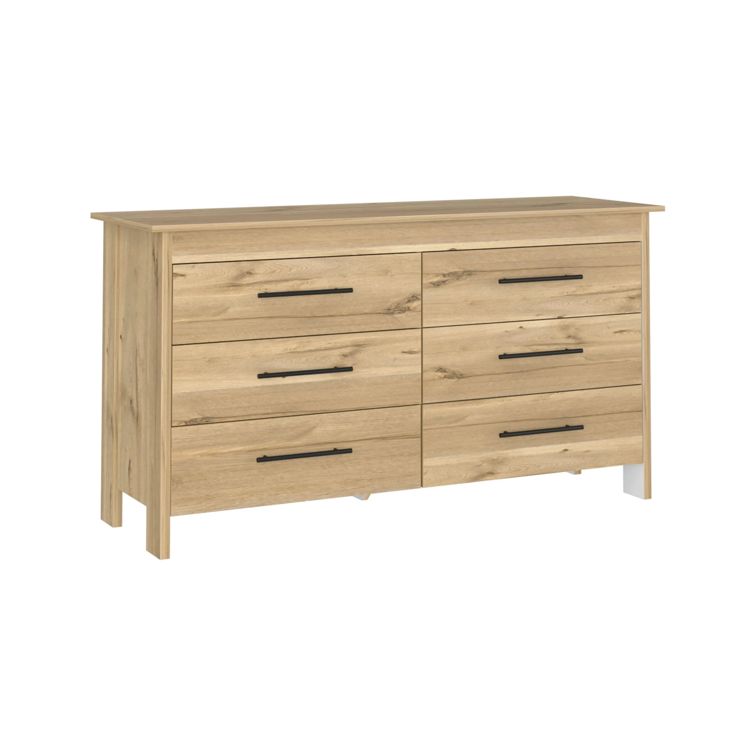 59" Natural Six Drawer Double Dresser Homeroots Bed & Bath