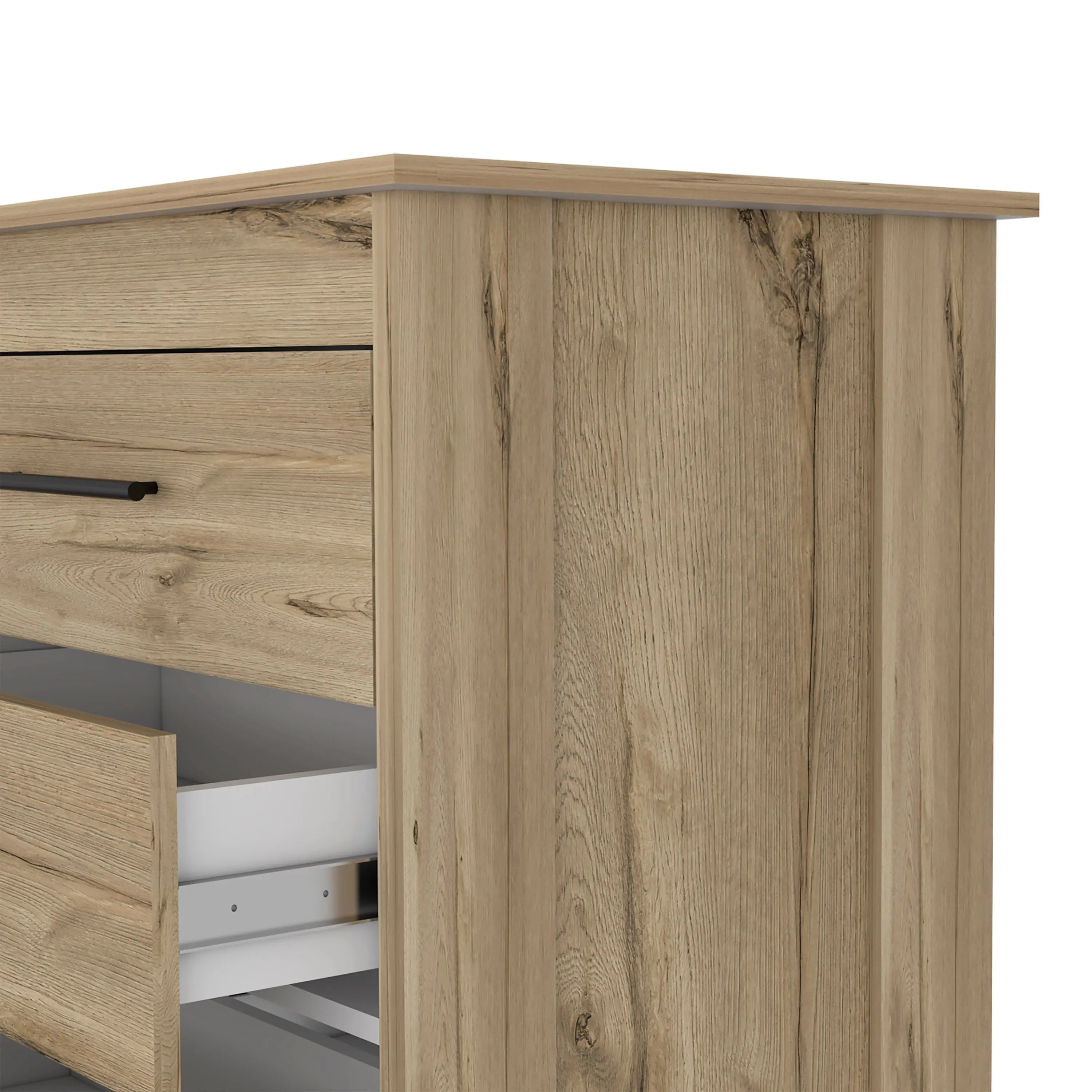 59" Natural Six Drawer Double Dresser Homeroots Bed & Bath