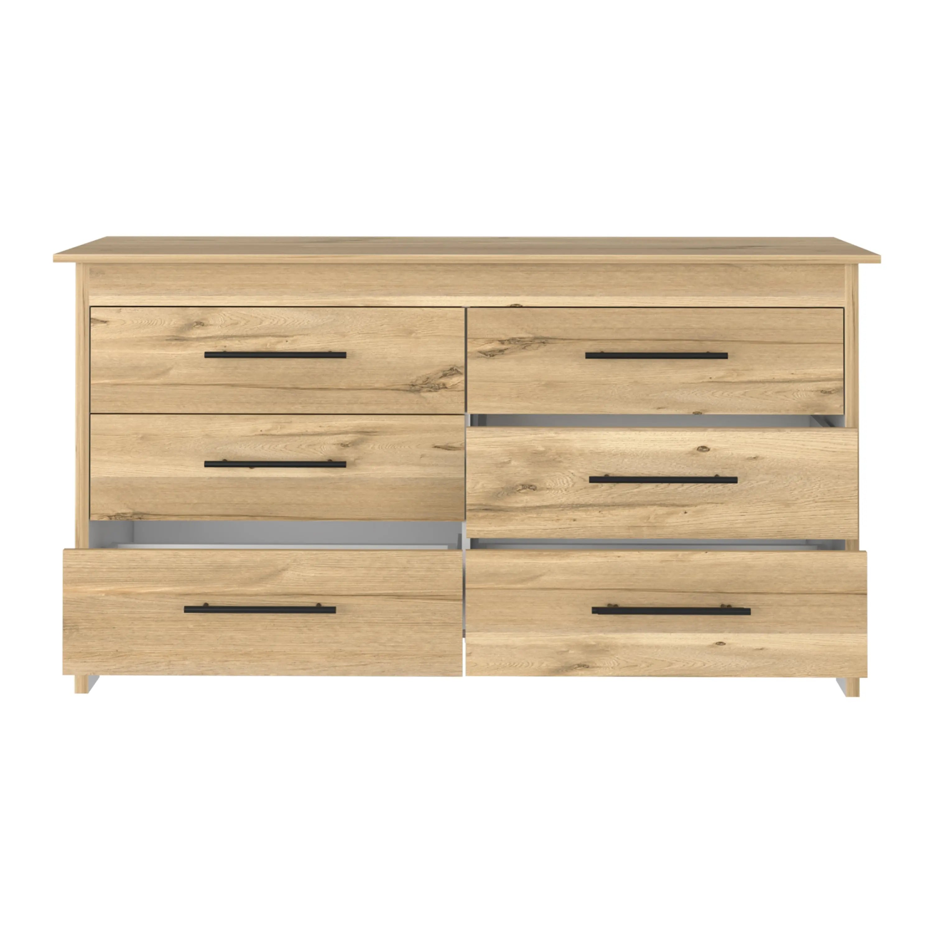 59" Natural Six Drawer Double Dresser Homeroots Bed & Bath
