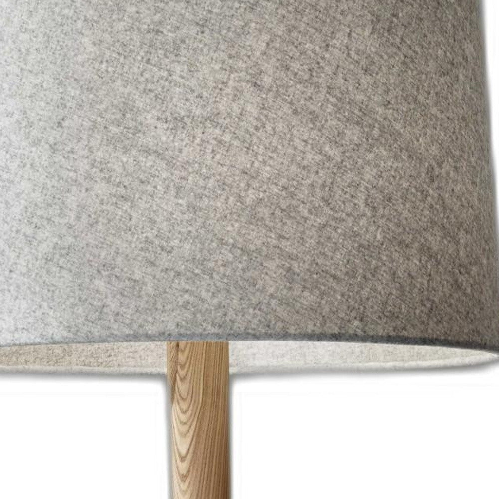 59" Natural Solid Wood Tripod Floor Lamp With Gray Fabric Empire Shade - GreatEagleInc
