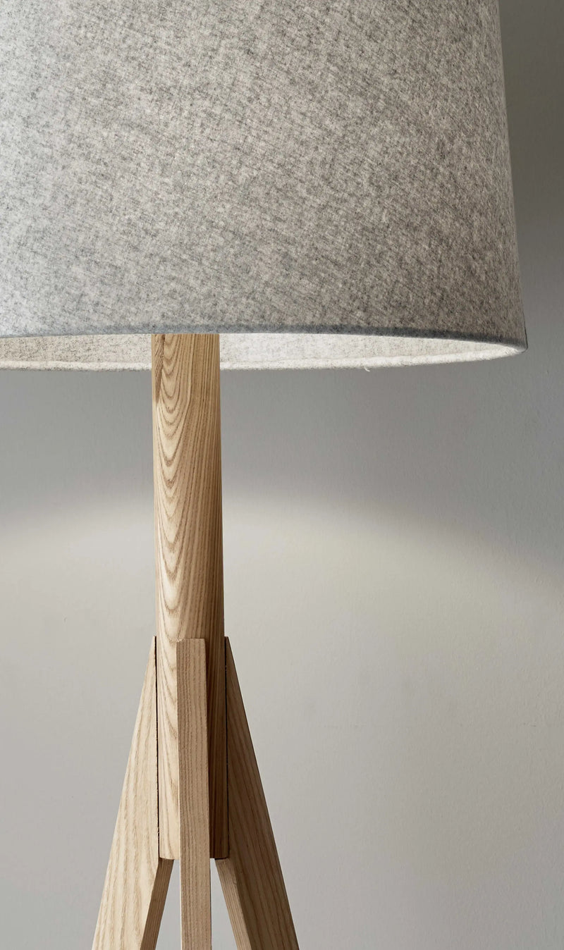 59" Natural Solid Wood Tripod Floor Lamp With Gray Fabric Empire Shade - GreatEagleInc