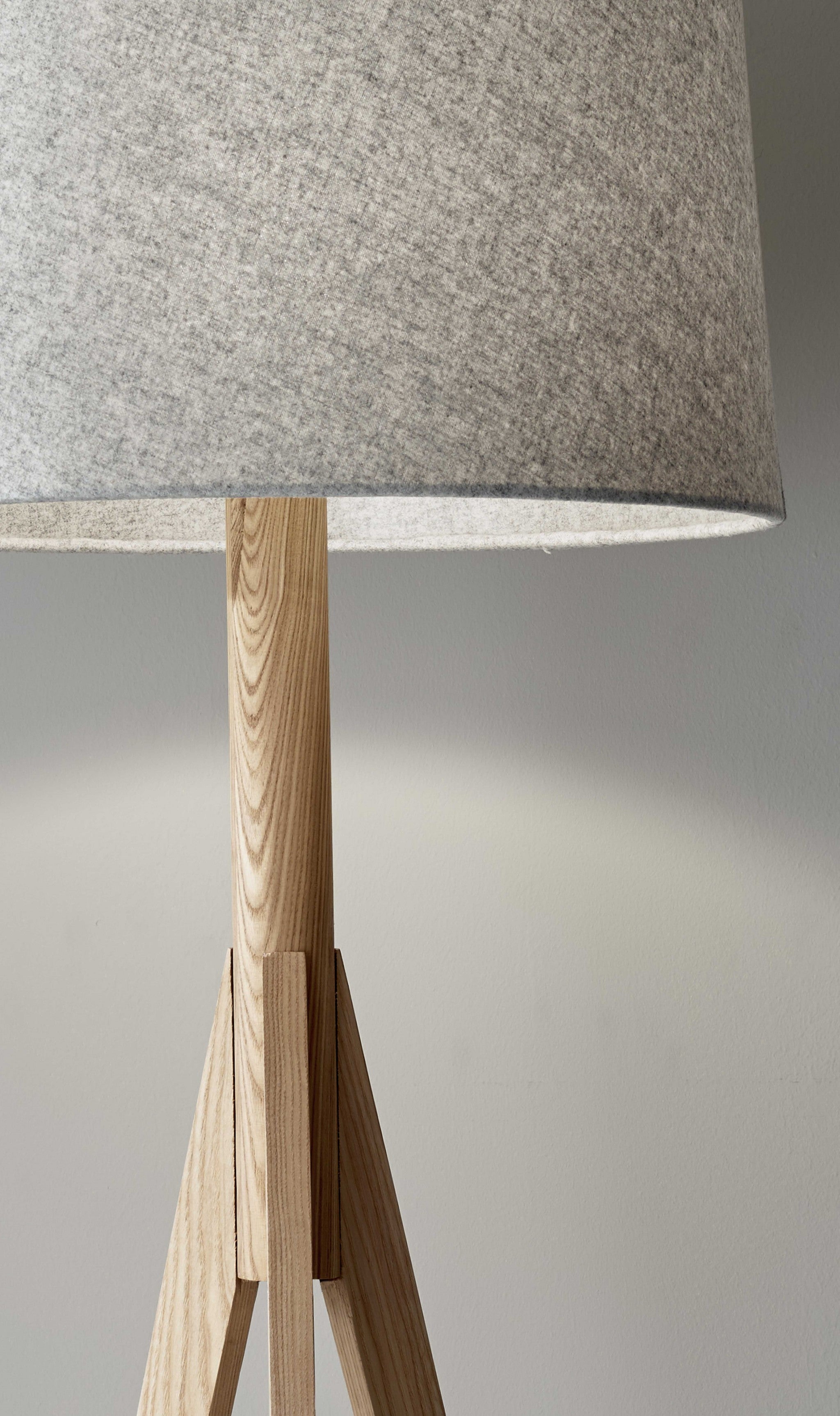 59" Natural Solid Wood Tripod Floor Lamp With Gray Fabric Empire Shade - GreatEagleInc