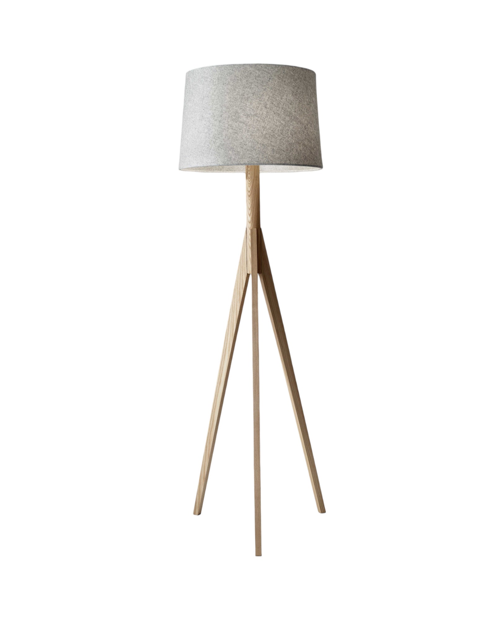 59" Natural Solid Wood Tripod Floor Lamp With Gray Fabric Empire Shade - GreatEagleInc