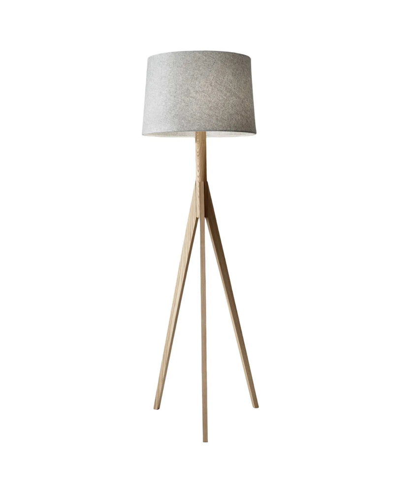 59" Natural Solid Wood Tripod Floor Lamp With Gray Fabric Empire Shade - GreatEagleInc