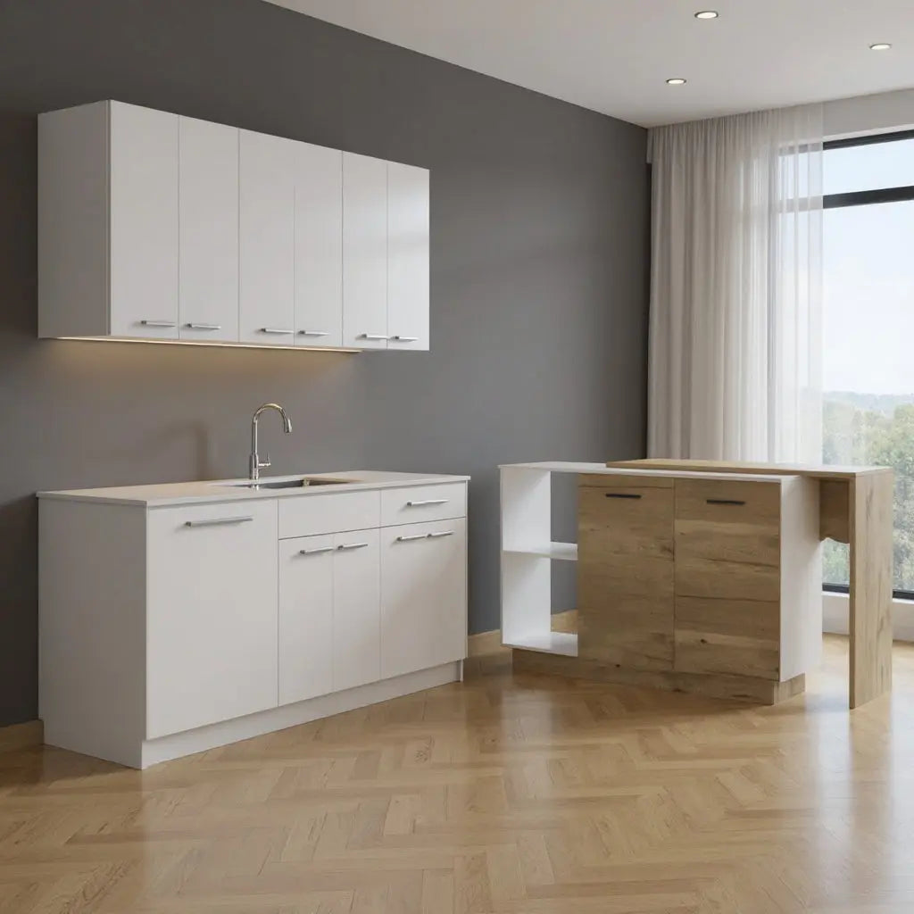 59" Natural White and Brown Wood Kitchen Island Set With Storage Homeroots Kitchen & Dining
