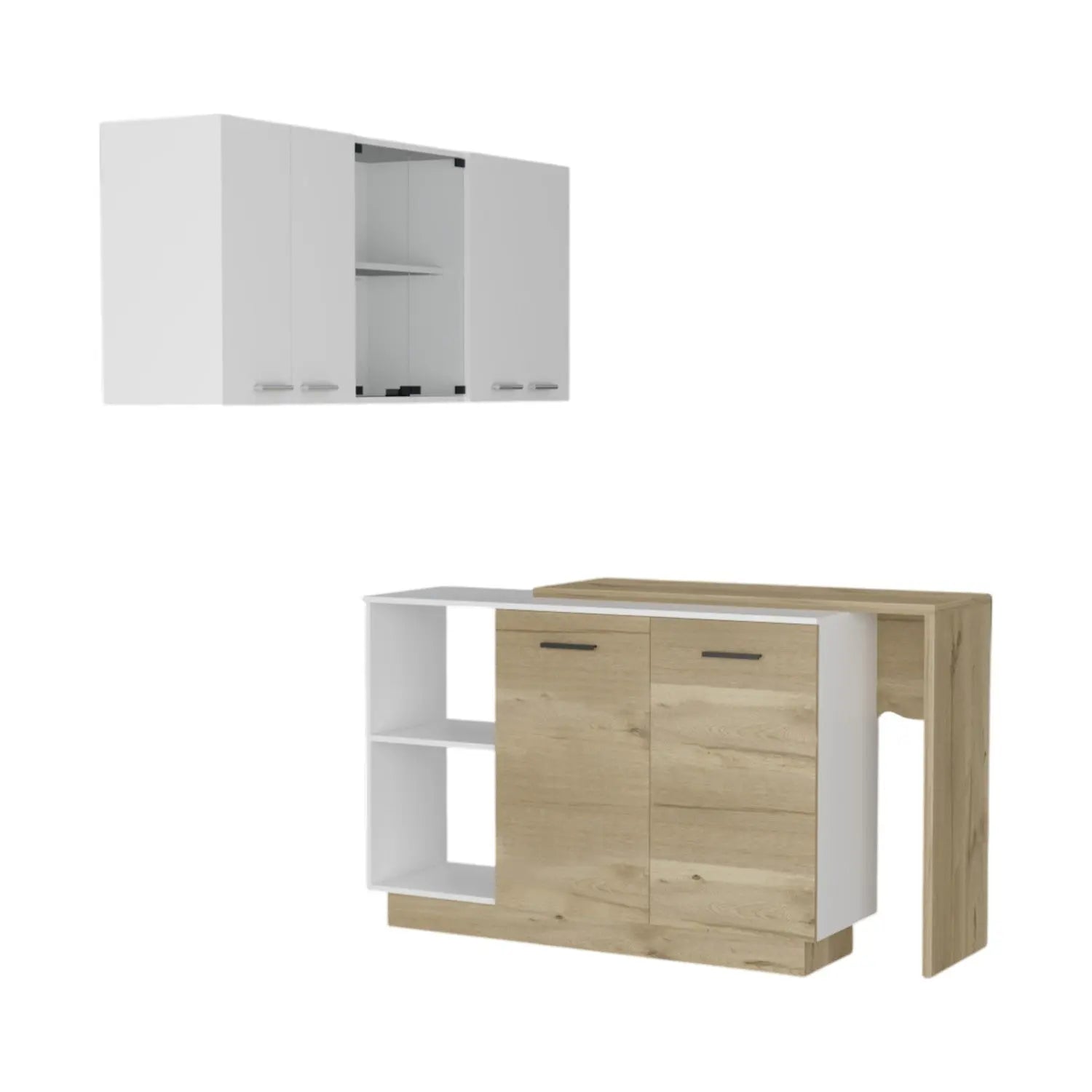 59" Natural White and Brown Wood Kitchen Island Set With Storage Homeroots Kitchen & Dining