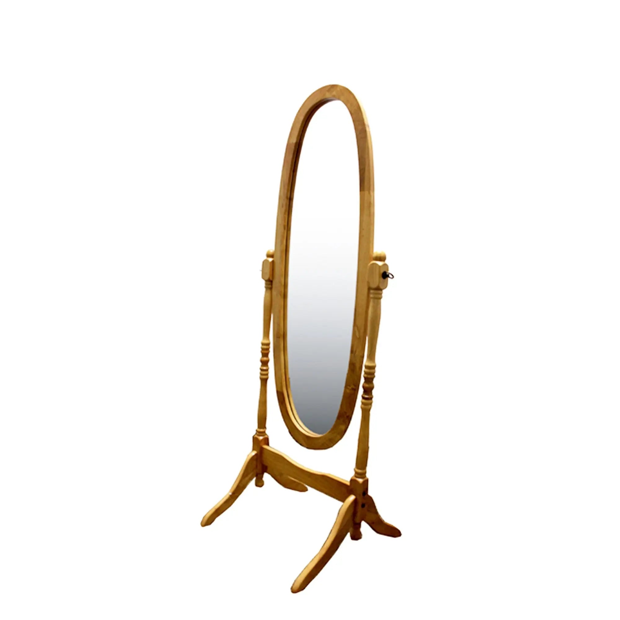 59" Natural Wood Oval Freestanding Tilting Framed Cheval Mirror Homeroots Bed & Bath