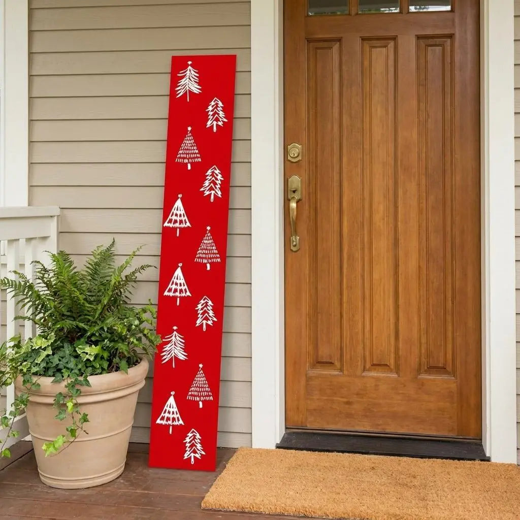 59" Red And White Solid Wood Christmas Christmas Trees Porch Sign Homeroots Outdoor