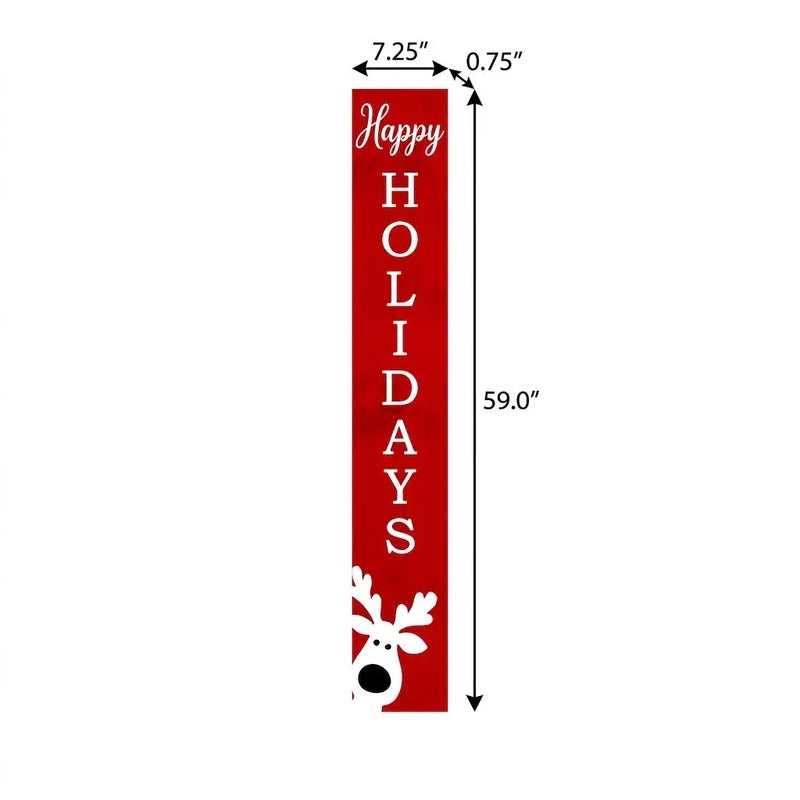 59" Red And White Solid Wood Happy Holidays Christmas Reindeer Porch Sign Homeroots Outdoor