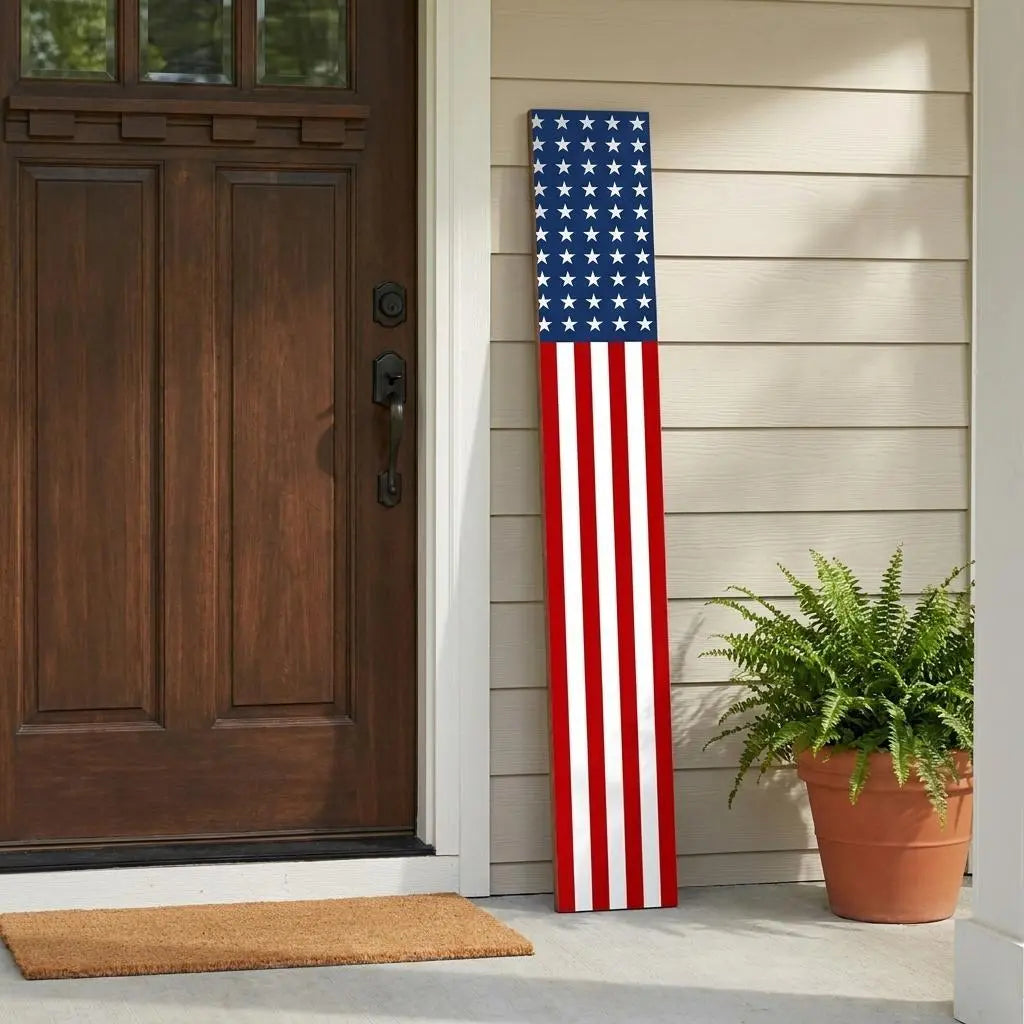 59" Red White And Blue Stars And Stripes Solid Wood Porch Sign Homeroots Outdoor