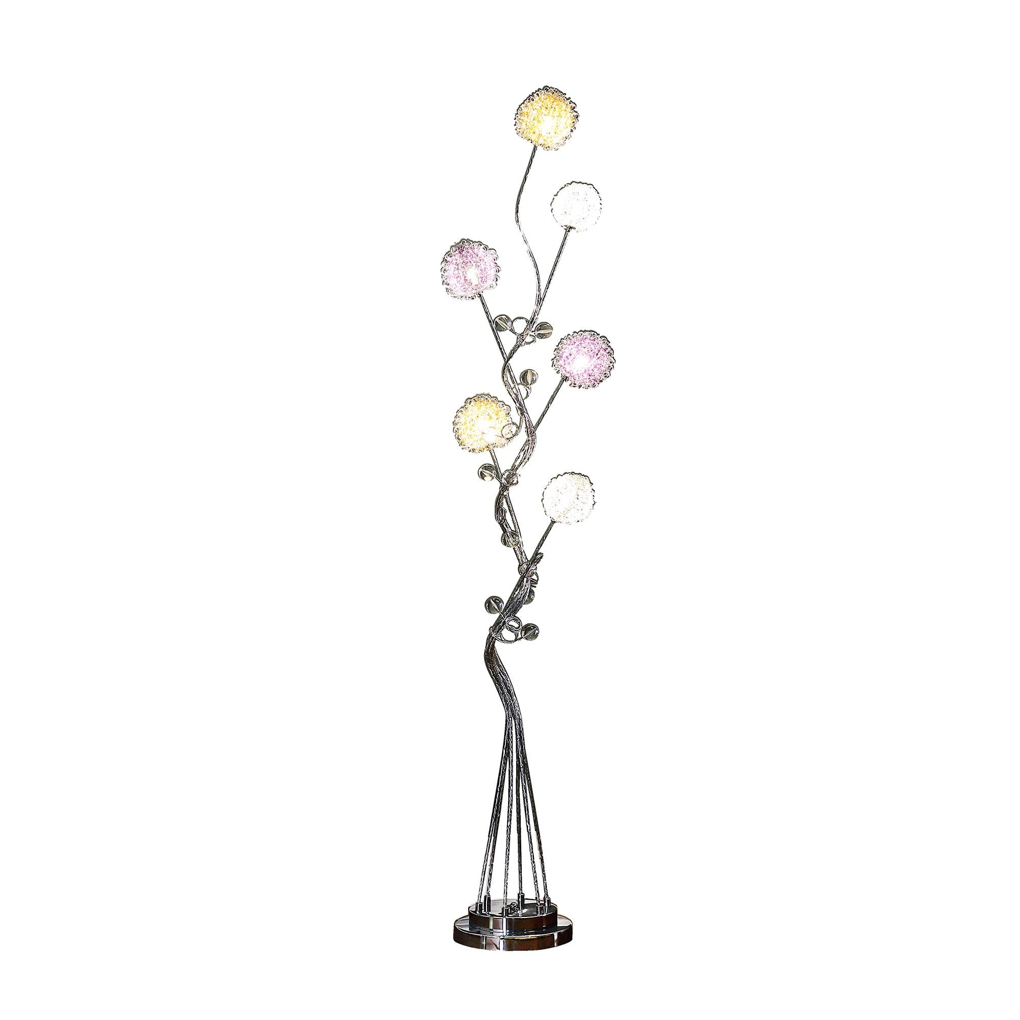 59" Silver Six Light LED Novelty Floor Lamp With Purple And White Metal Novelty Shade Homeroots Lighting