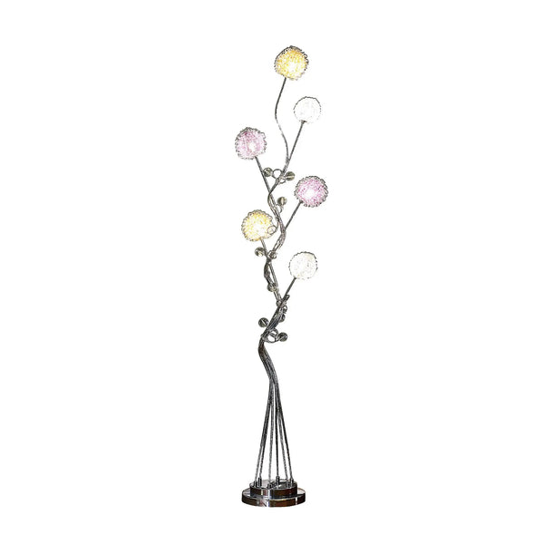 59" Silver Six Light LED Novelty Floor Lamp With Purple And White Metal Novelty Shade Homeroots Lighting