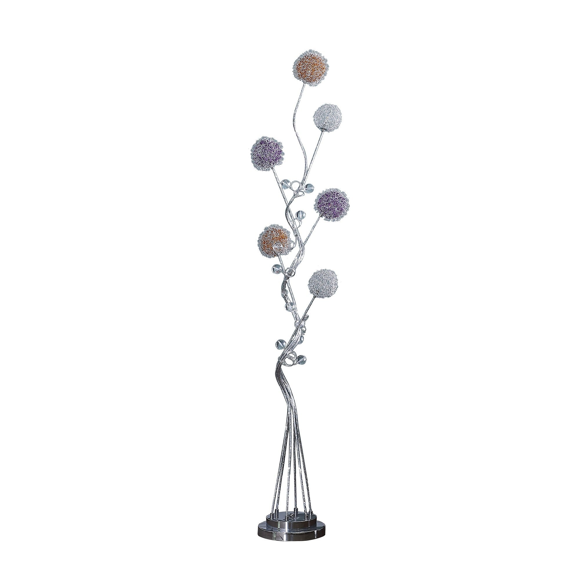 59" Silver Six Light LED Novelty Floor Lamp With Purple And White Metal Novelty Shade Homeroots Lighting