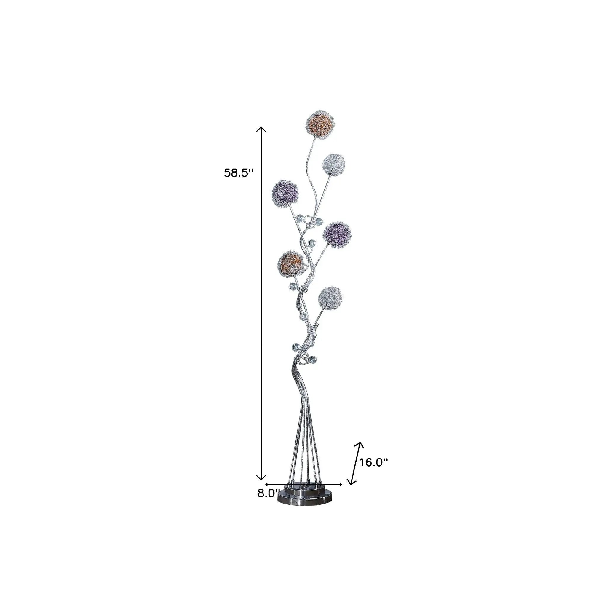 59" Silver Six Light LED Novelty Floor Lamp With Purple And White Metal Novelty Shade Homeroots Lighting
