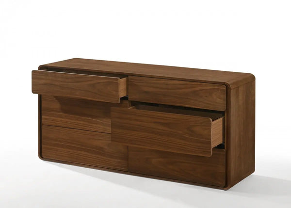 59" Walnut Solid Wood Six Drawer Double Dresser Homeroots Bed & Bath