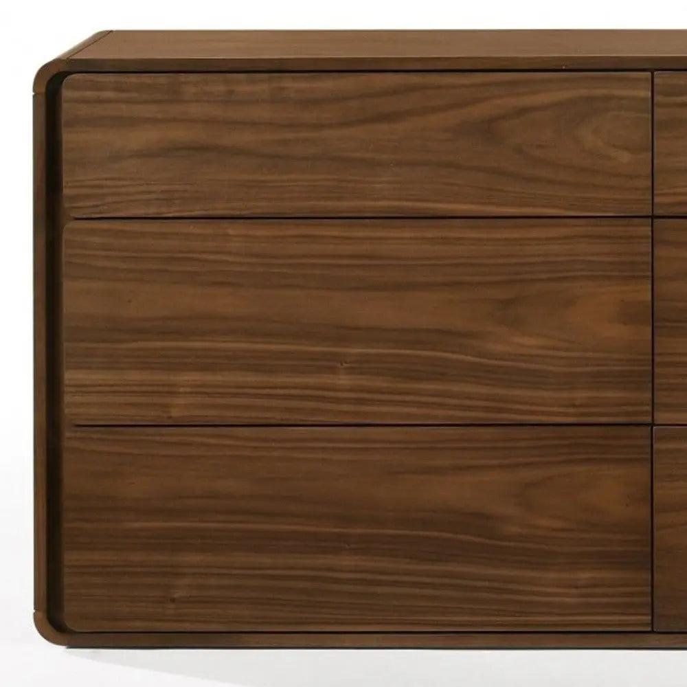 59" Walnut Solid Wood Six Drawer Double Dresser Homeroots Bed & Bath