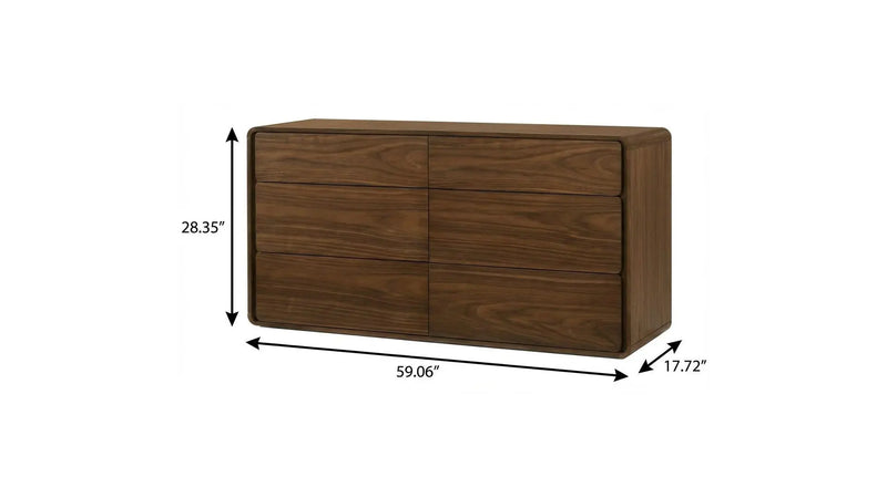 59" Walnut Solid Wood Six Drawer Double Dresser Homeroots Bed & Bath