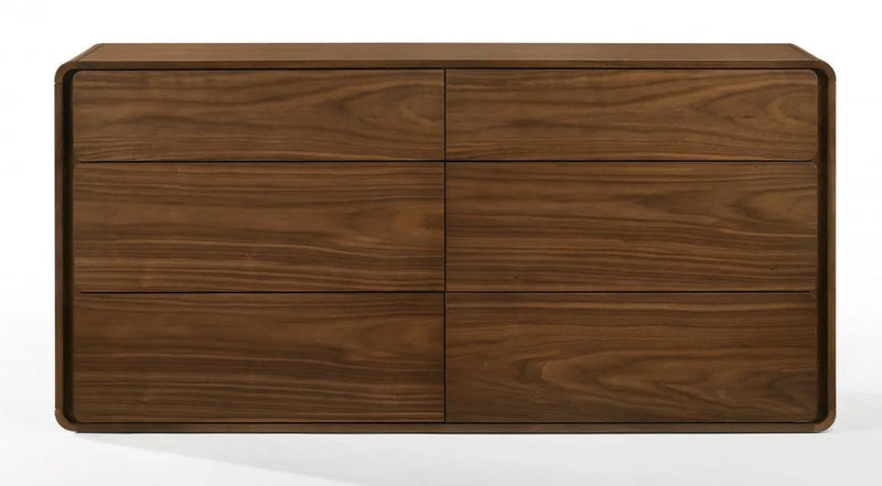 59" Walnut Solid Wood Six Drawer Double Dresser Homeroots Bed & Bath